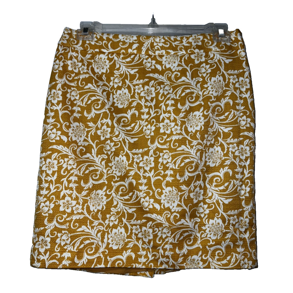 LOFT Petites Size 12P Yellow Floral Textured‎ Pencil Skirt w/Left Side Zipper